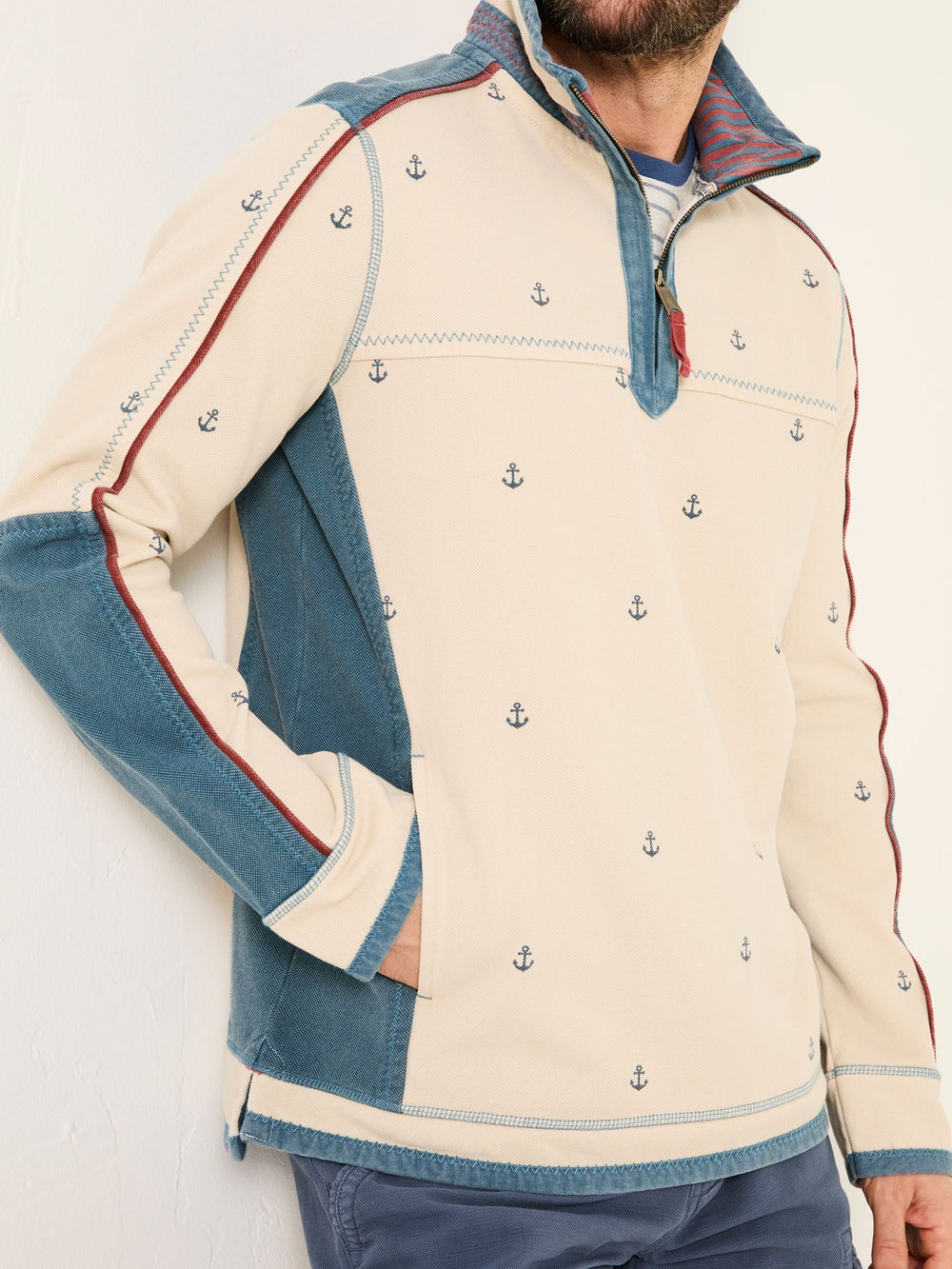 Natural 100% Cotton Airlie Panel Quarter Zip Sweat Top