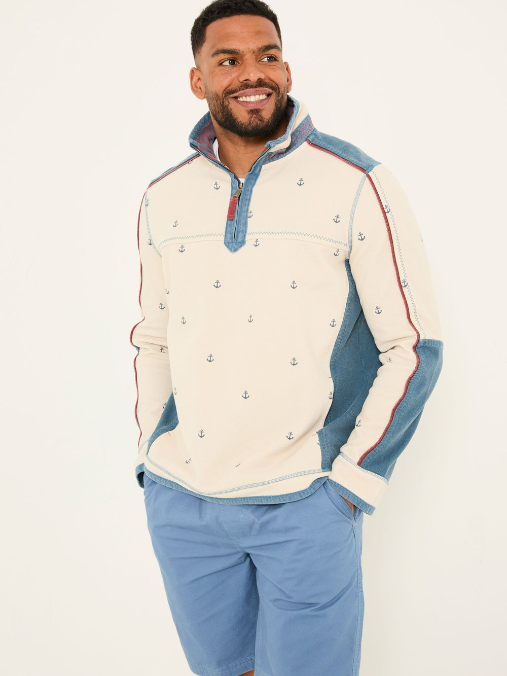 Natural 100% Cotton Airlie Panel Quarter Zip Sweat Top