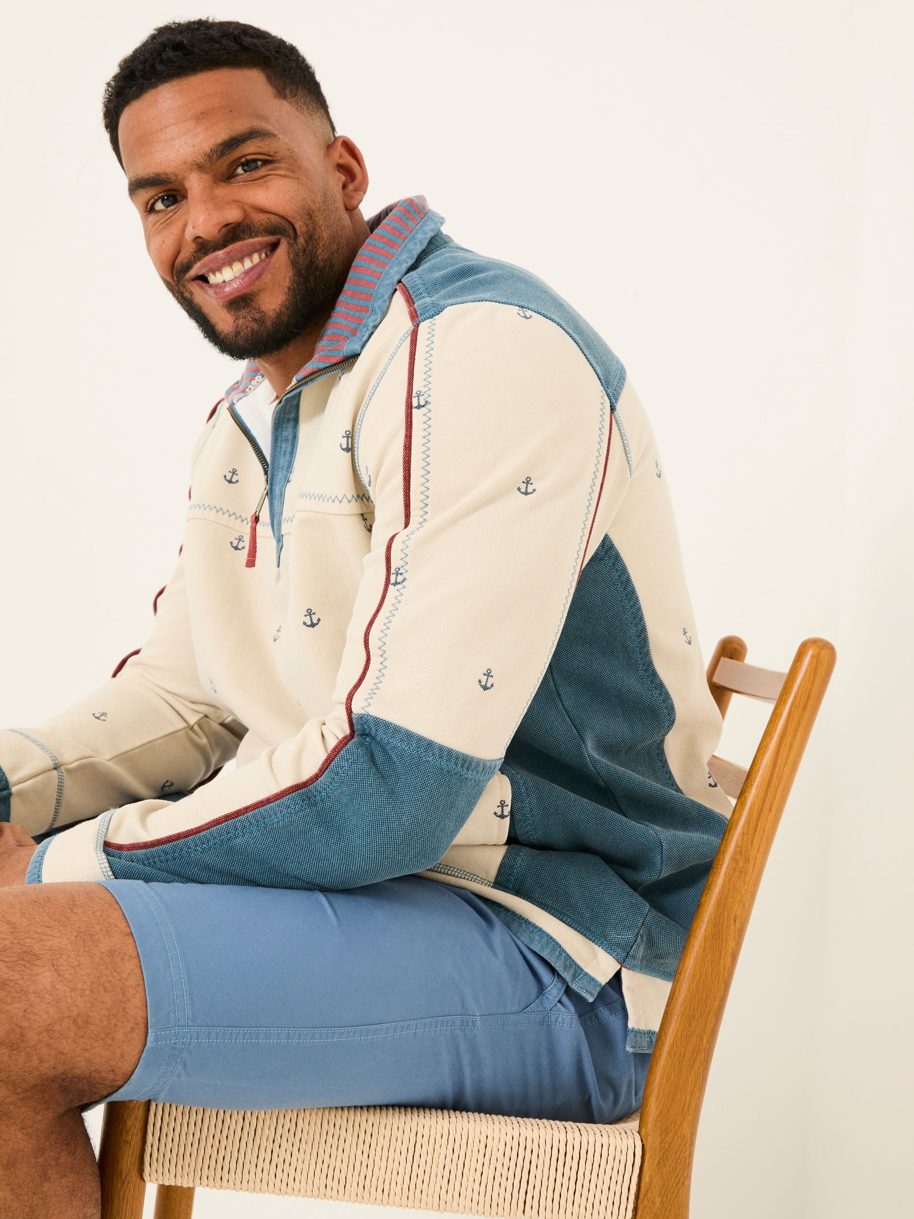 Natural 100% Cotton Airlie Panel Quarter Zip Sweat Top