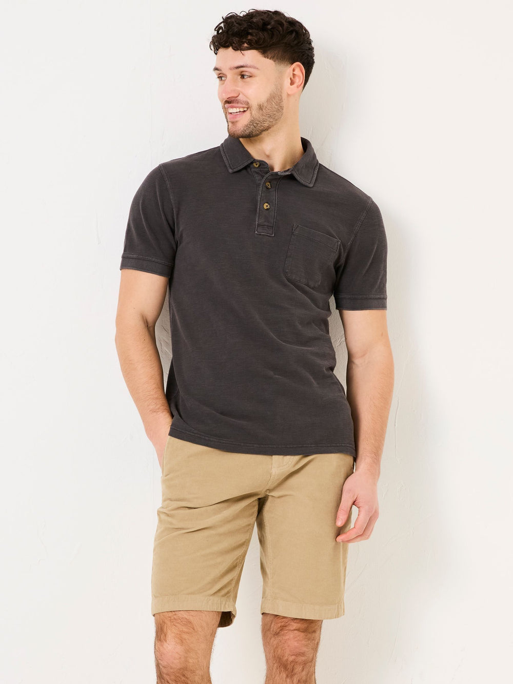 Washed Black Short Sleeve Slub Pique Polo
