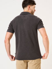 Washed Black Short Sleeve Slub Pique Polo
