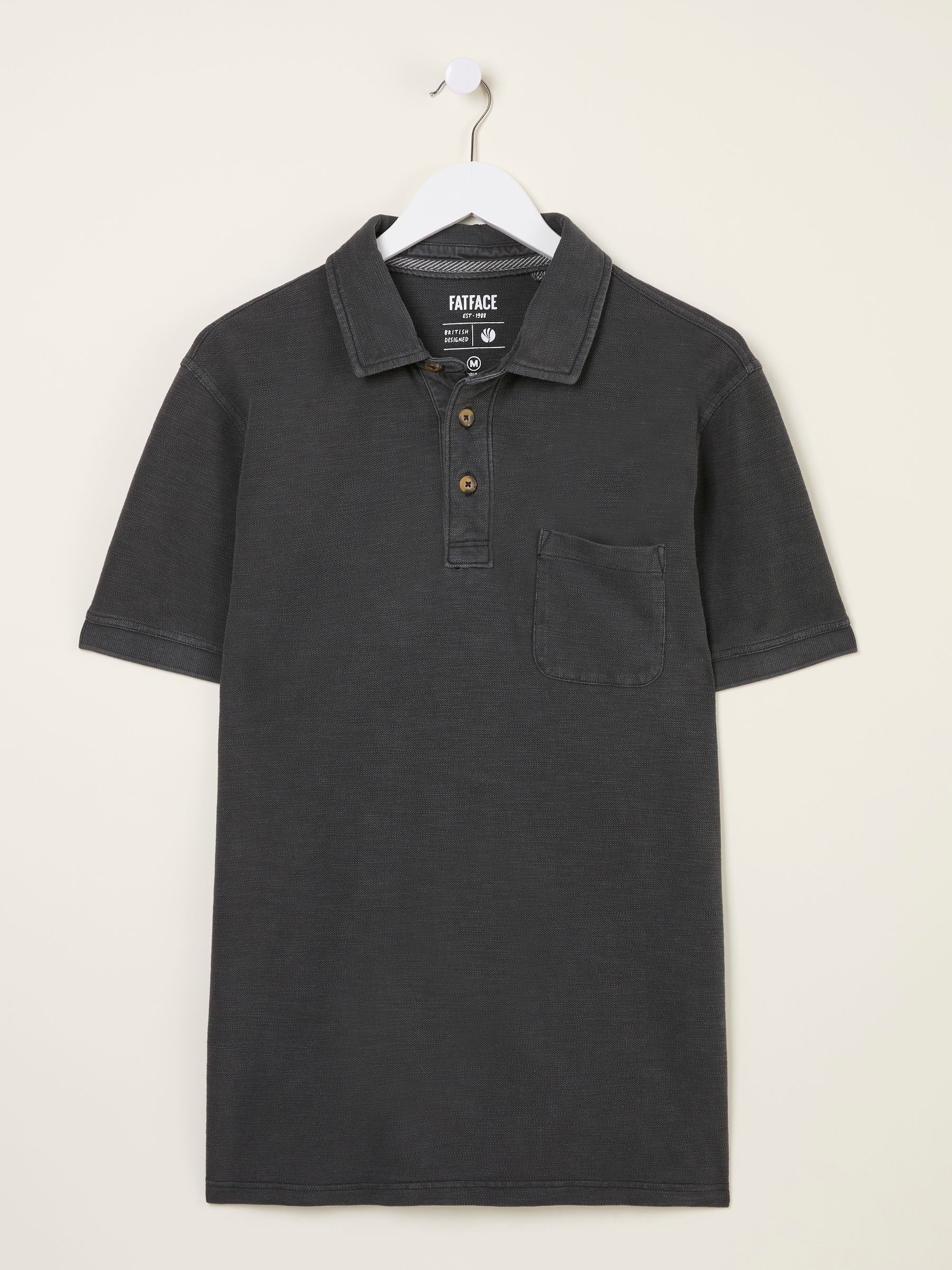 Washed Black Short Sleeve Slub Pique Polo