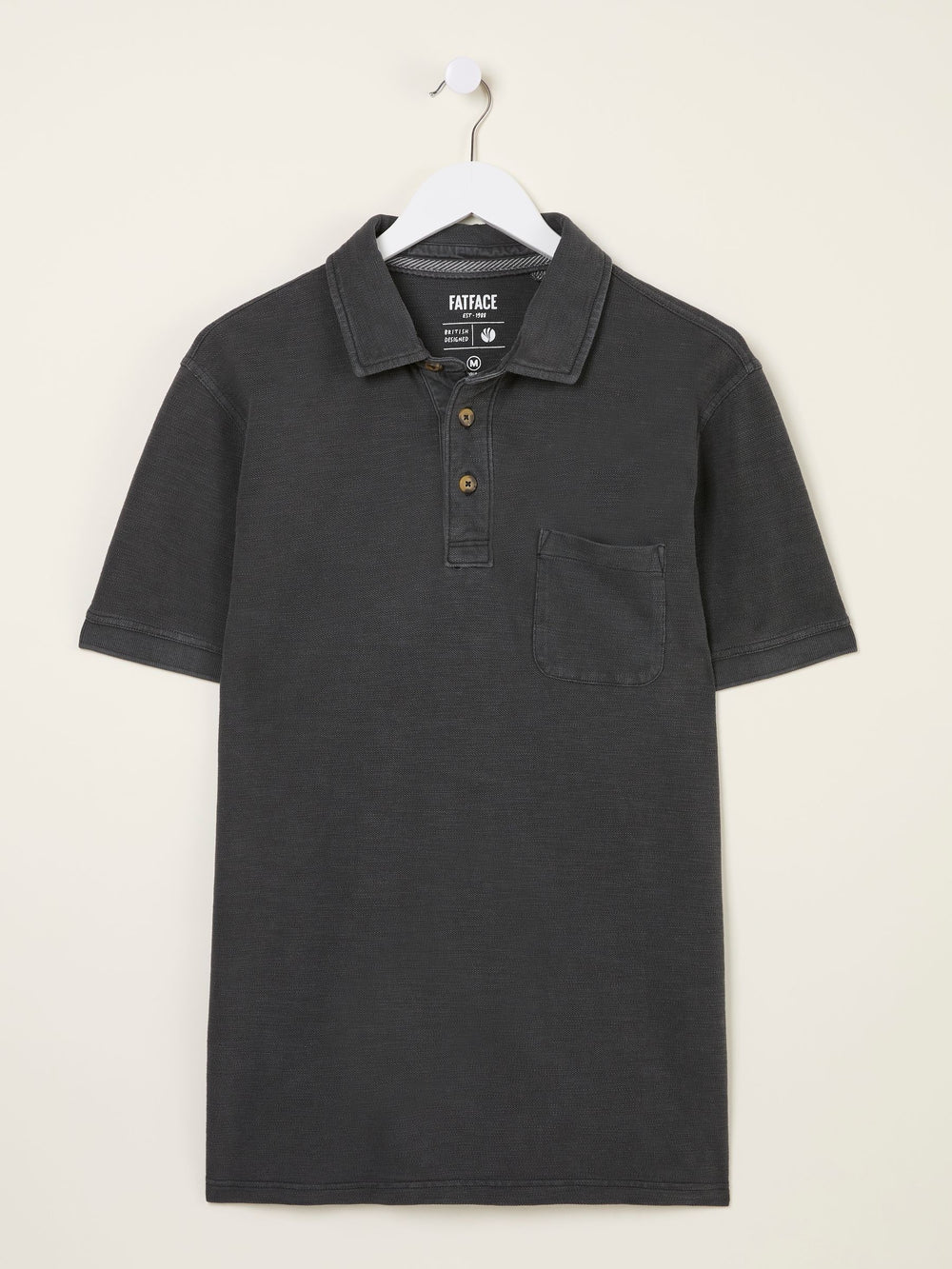 Washed Black Short Sleeve Slub Pique Polo