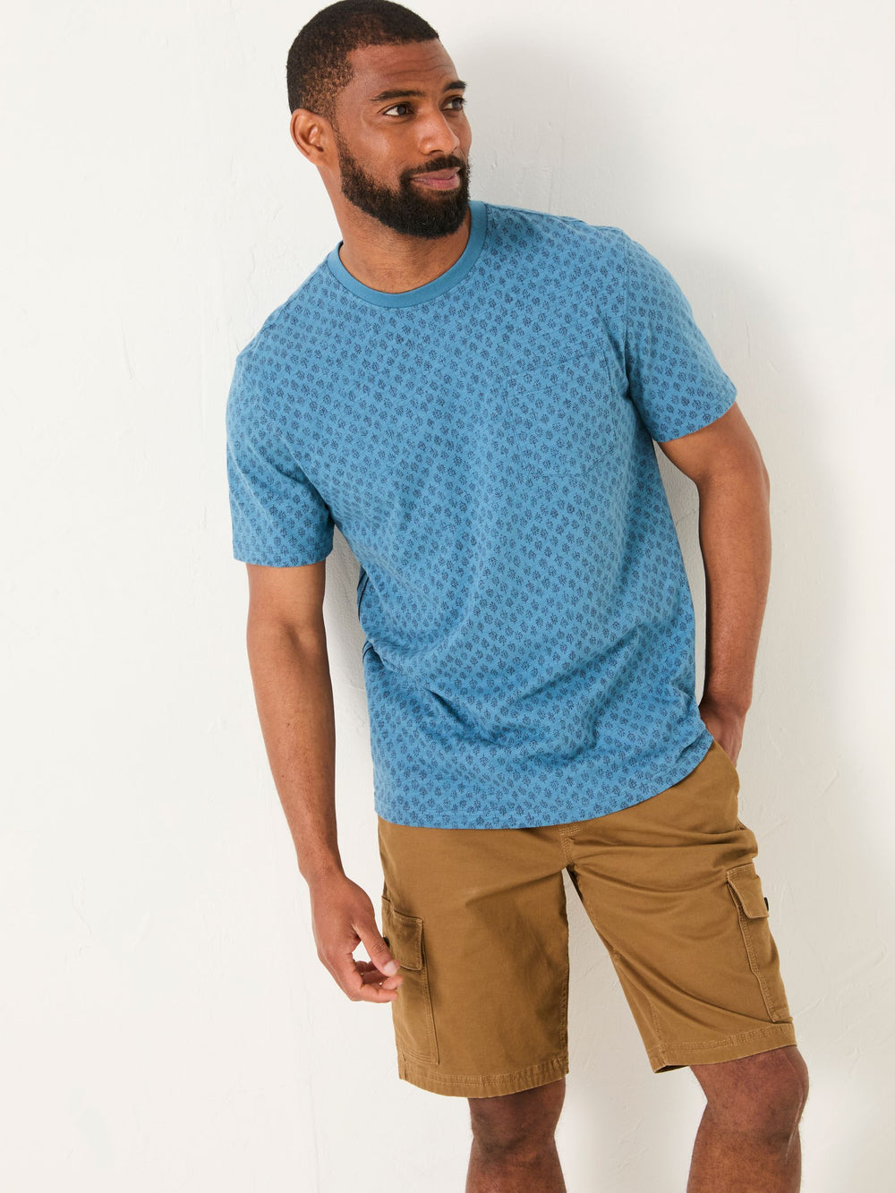 Hayle Navy Hayle Block Printed Tshirt