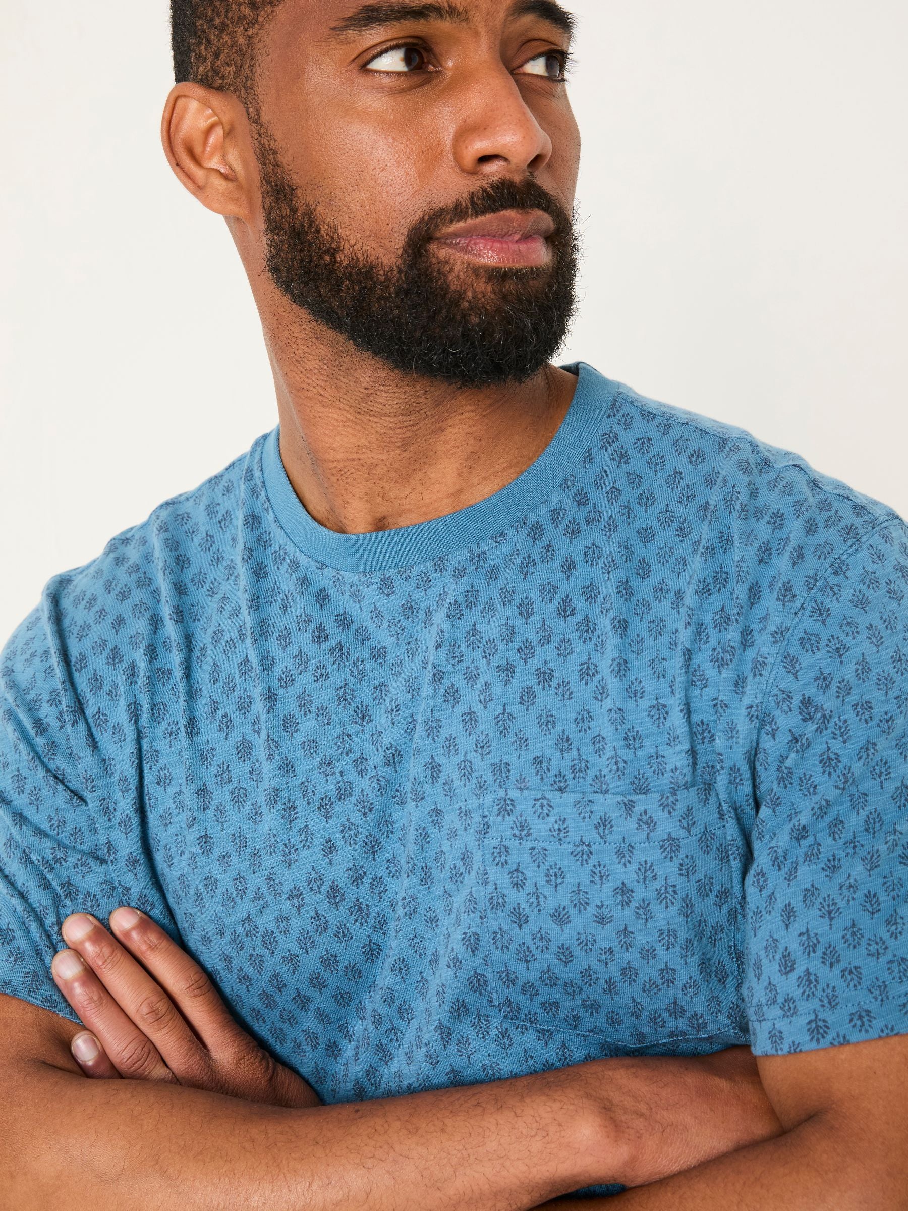 Hayle Navy Hayle Block Printed Tshirt