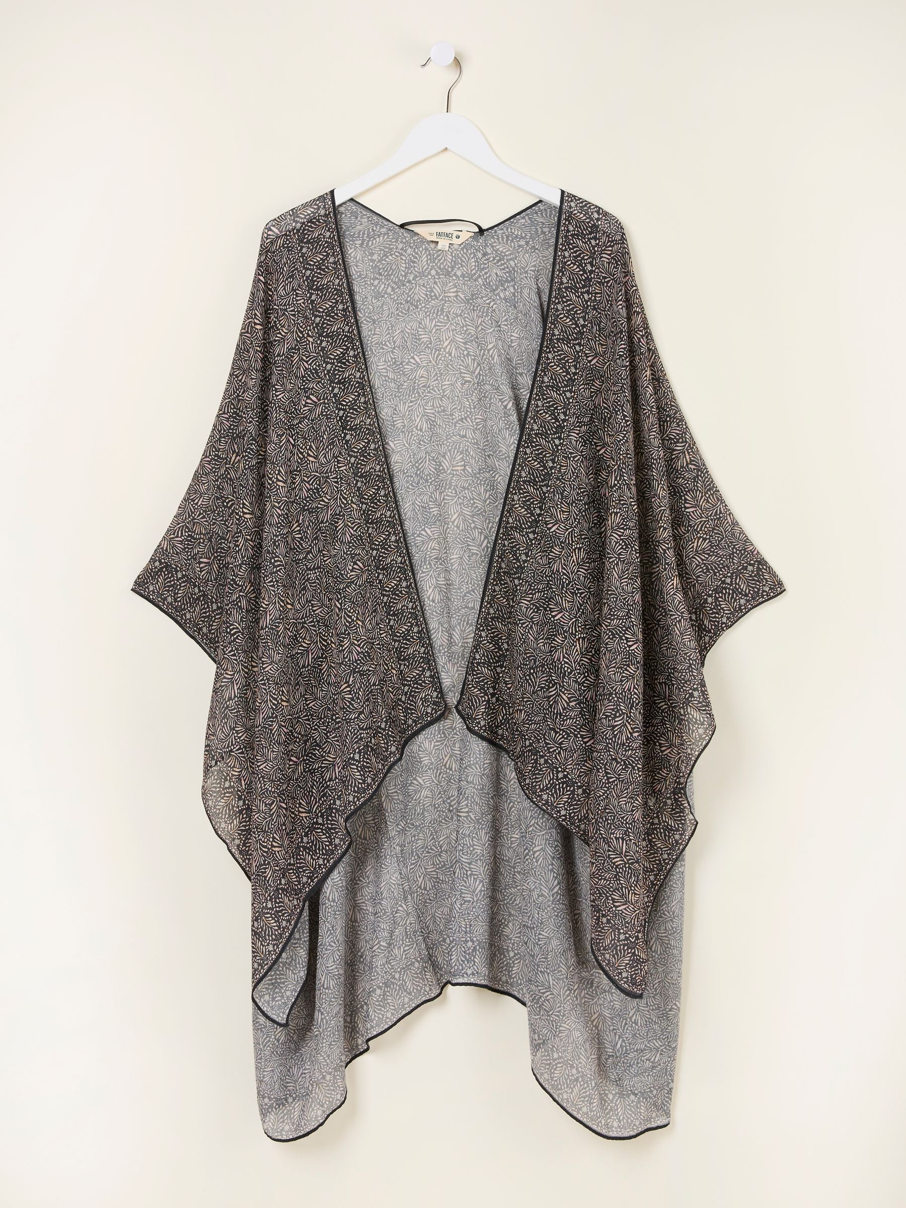 Black Leaf Printed Kimono