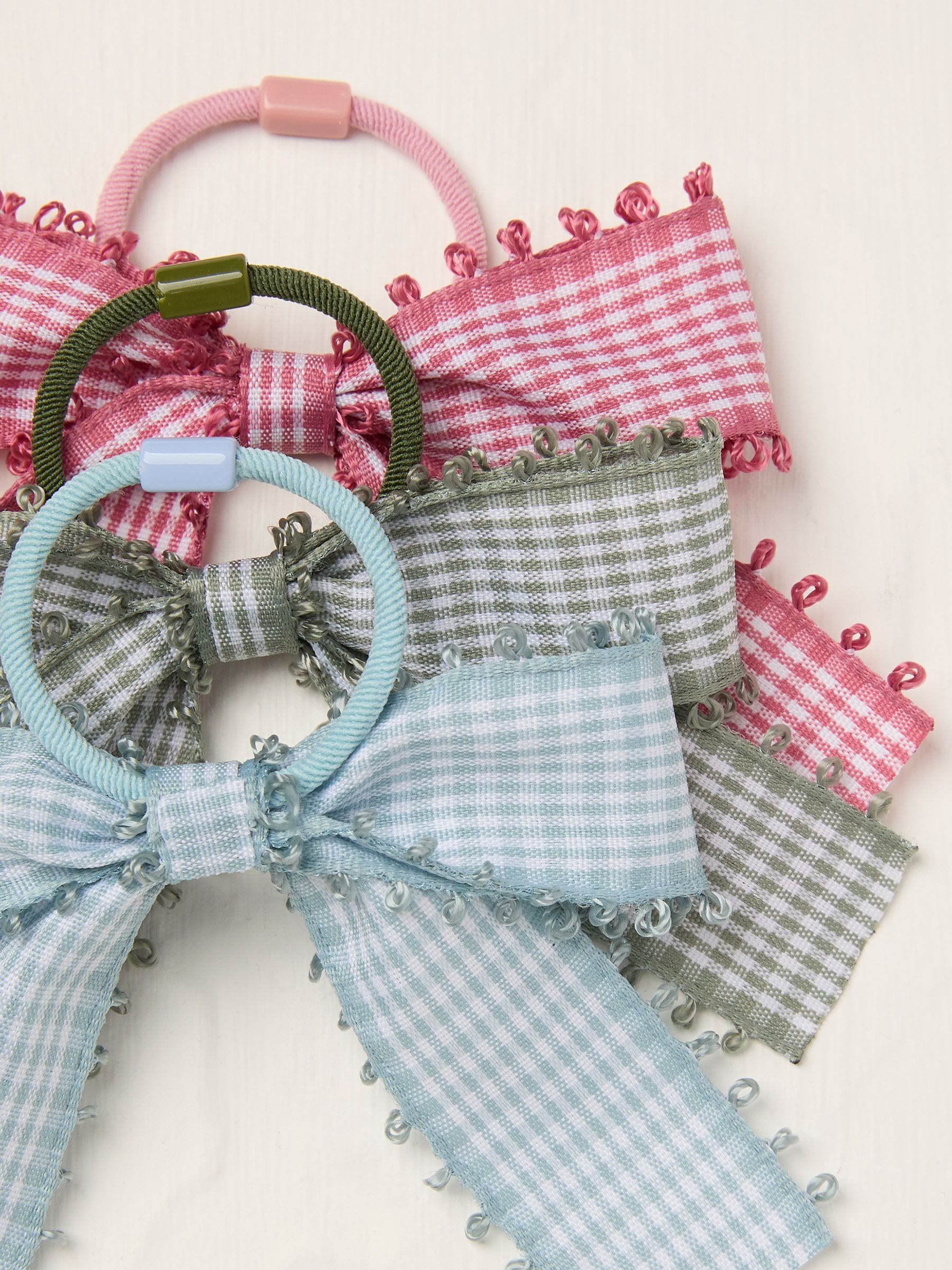 Multi Gingham Bow Hair Elastics 3 Pack