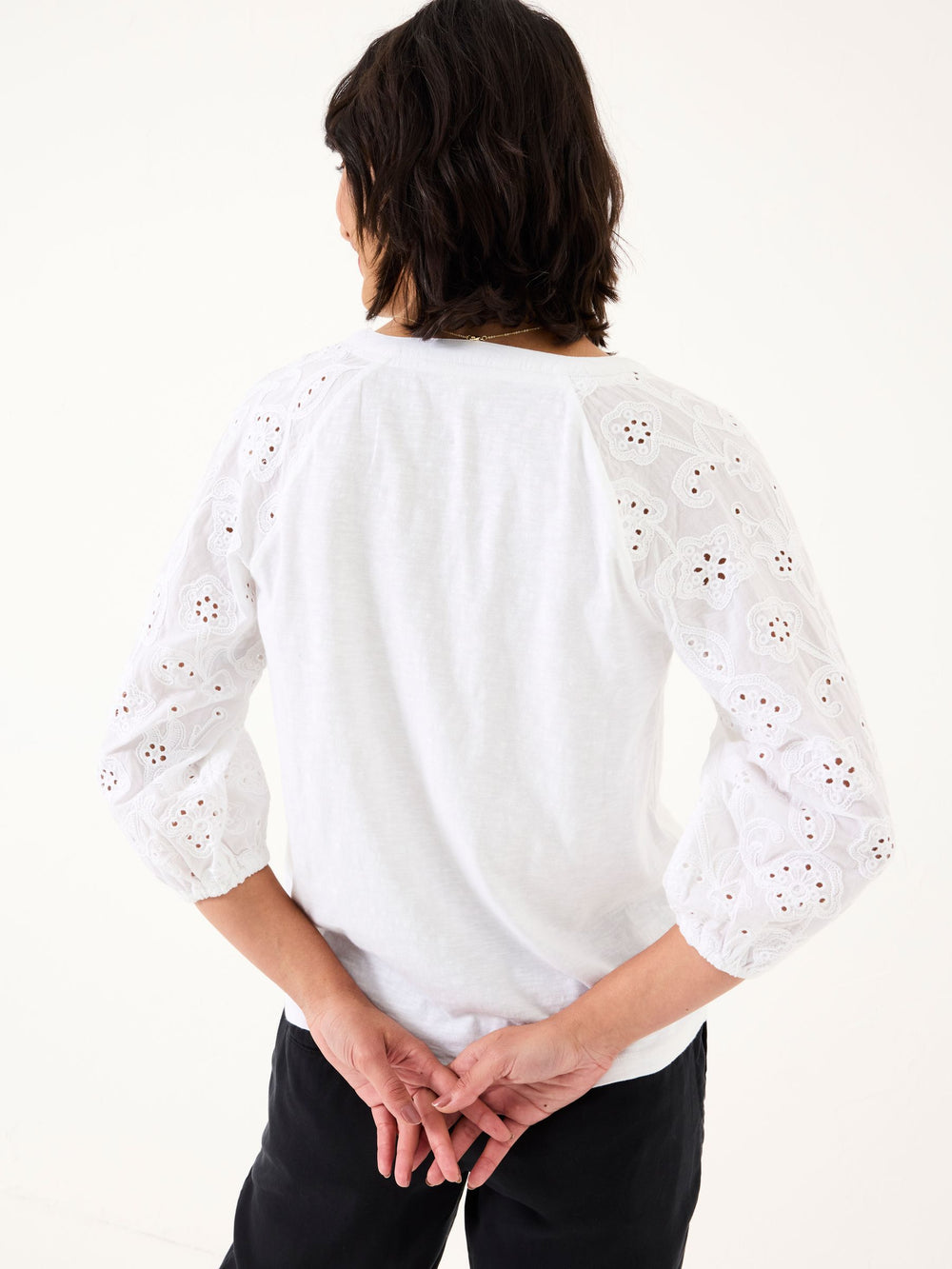 Elsie White Broderie 100% Cotton Jersey Shirt