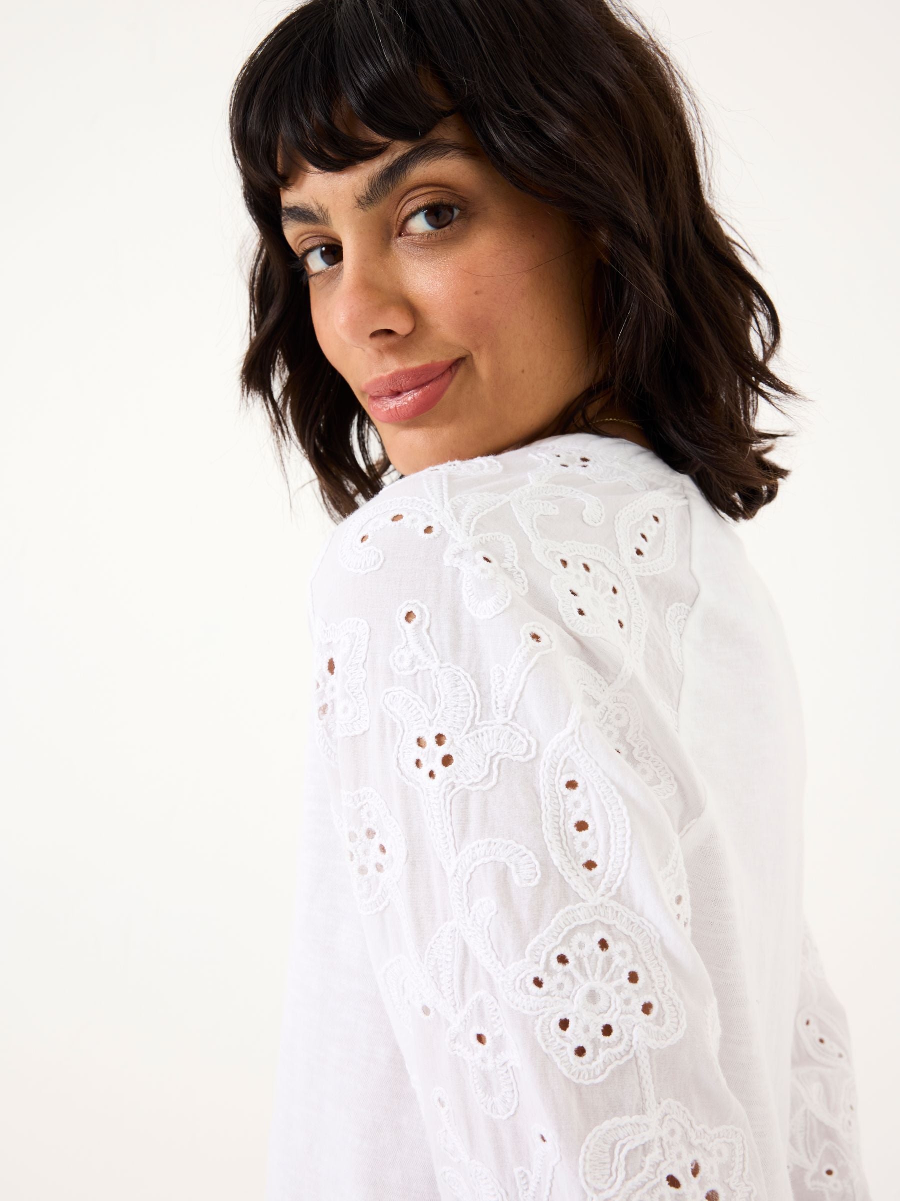 Elsie White Broderie 100% Cotton Jersey Shirt