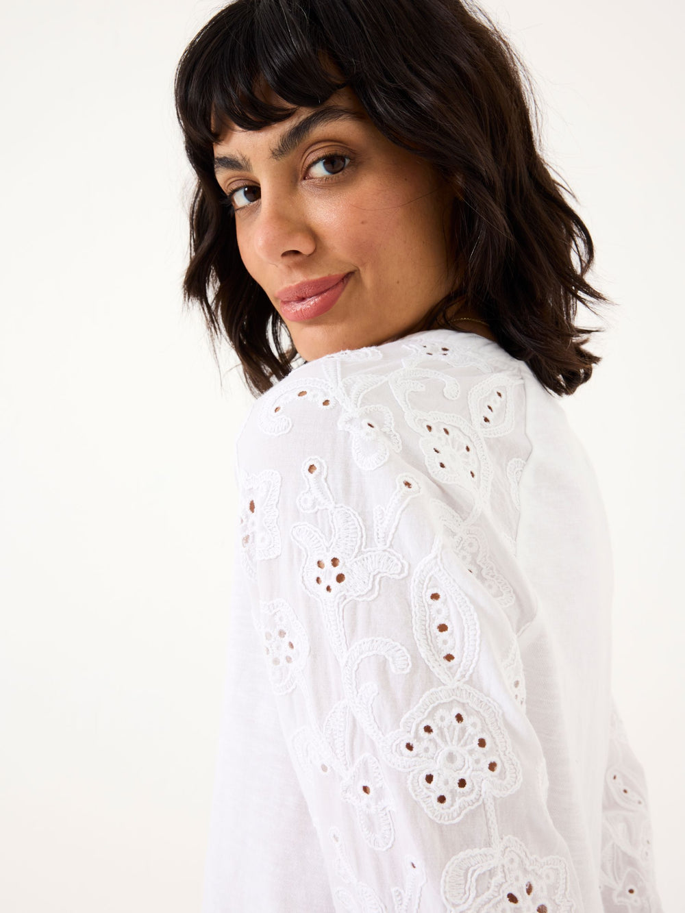 Elsie White Broderie 100% Cotton Jersey Shirt
