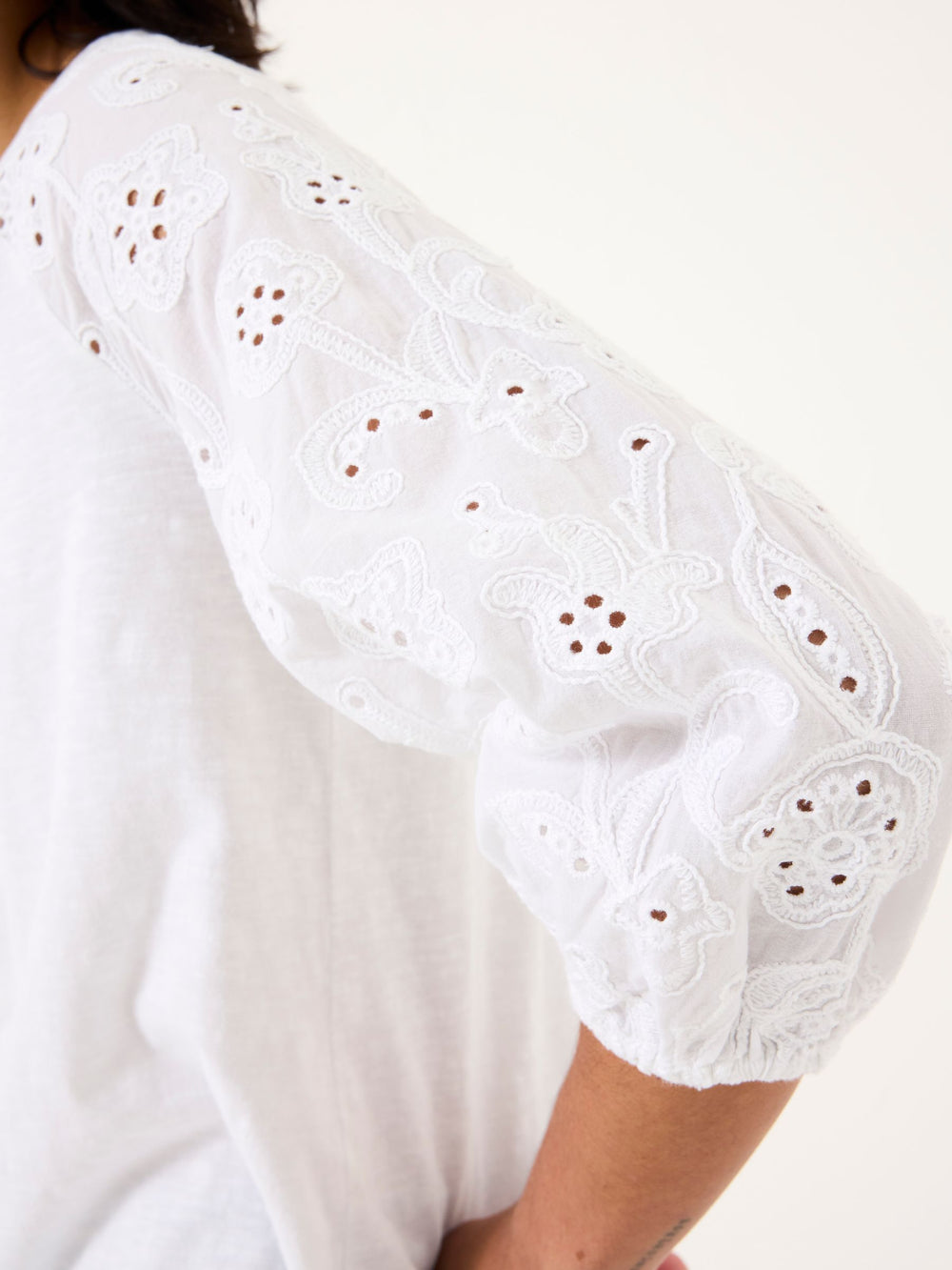 Elsie White Broderie 100% Cotton Jersey Shirt