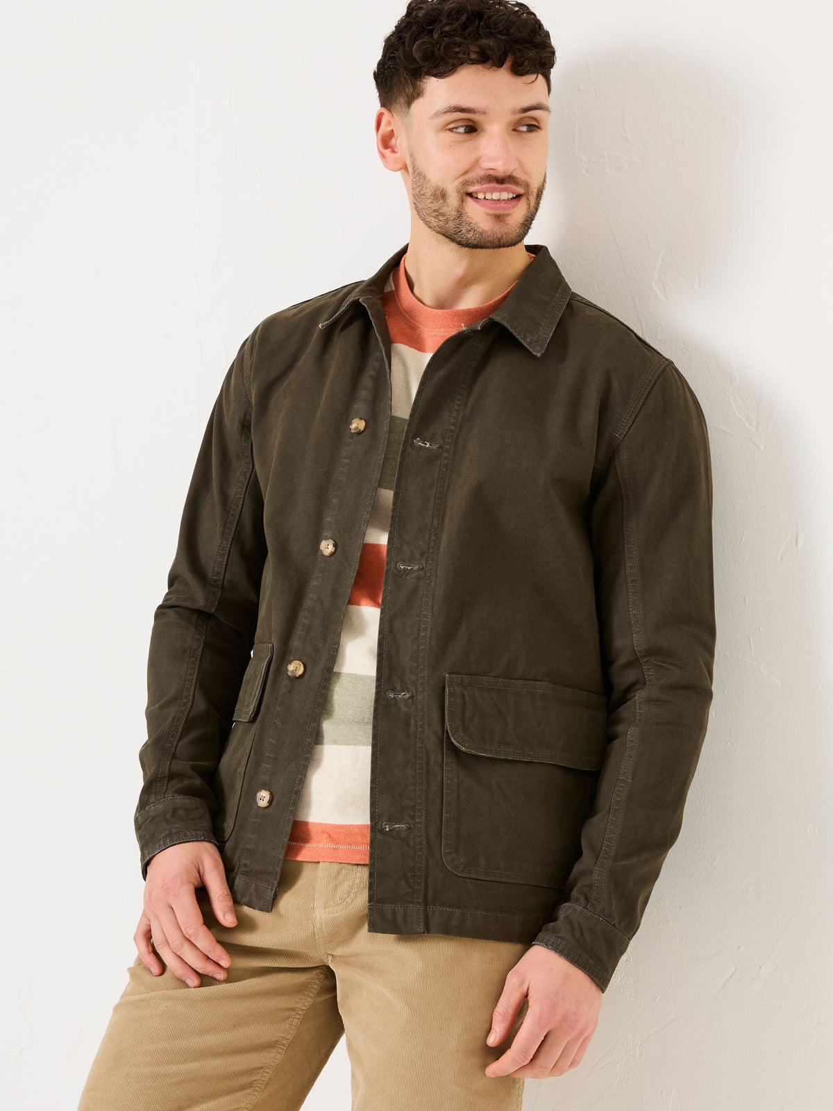 Khaki Green Washed Canvas Garment Dye Chore Jacket