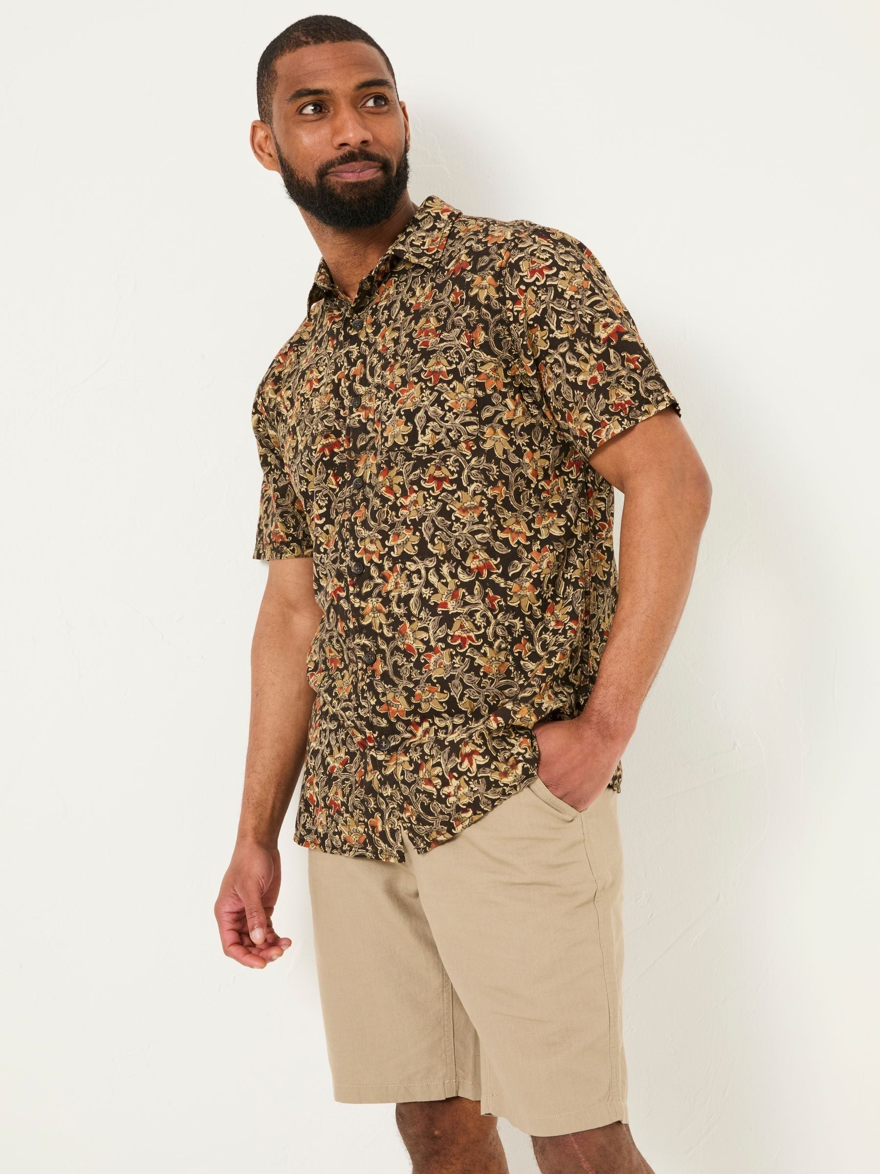Washed Black Short Sleeve Authentic Indian Hand Block Print Shirt