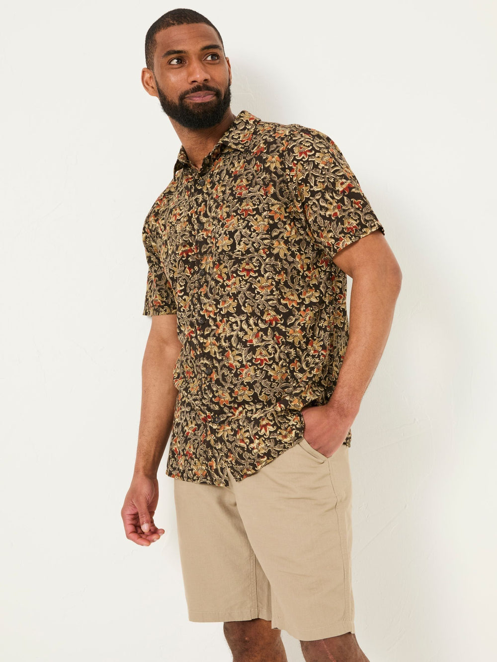 Washed Black Short Sleeve Authentic Indian Hand Block Print Shirt
