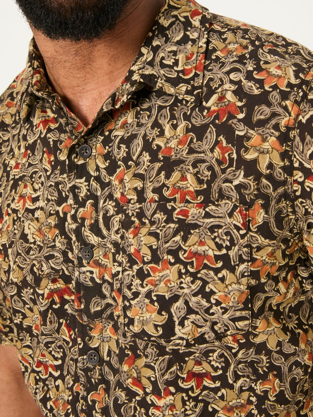 Washed Black Short Sleeve Authentic Indian Hand Block Print Shirt