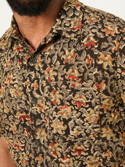 Washed Black Short Sleeve Authentic Indian Hand Block Print Shirt