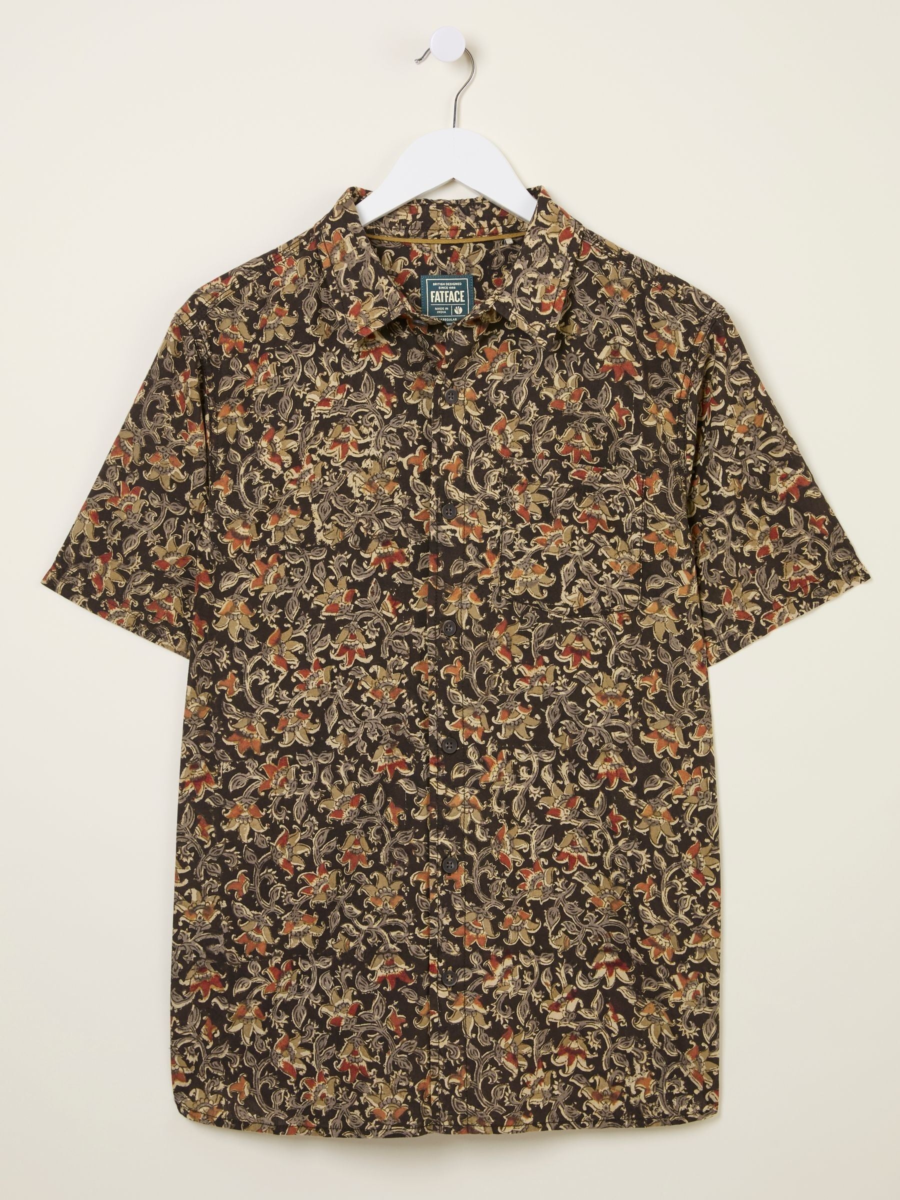 Washed Black Short Sleeve Authentic Indian Hand Block Print Shirt