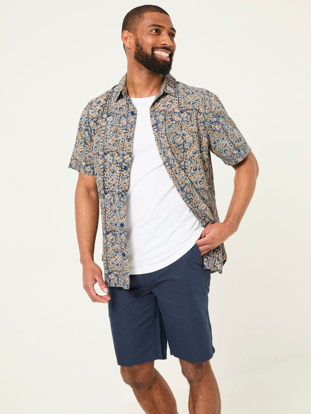 Blue Short Sleeve Authentic Indian Hand Block Print Shirt