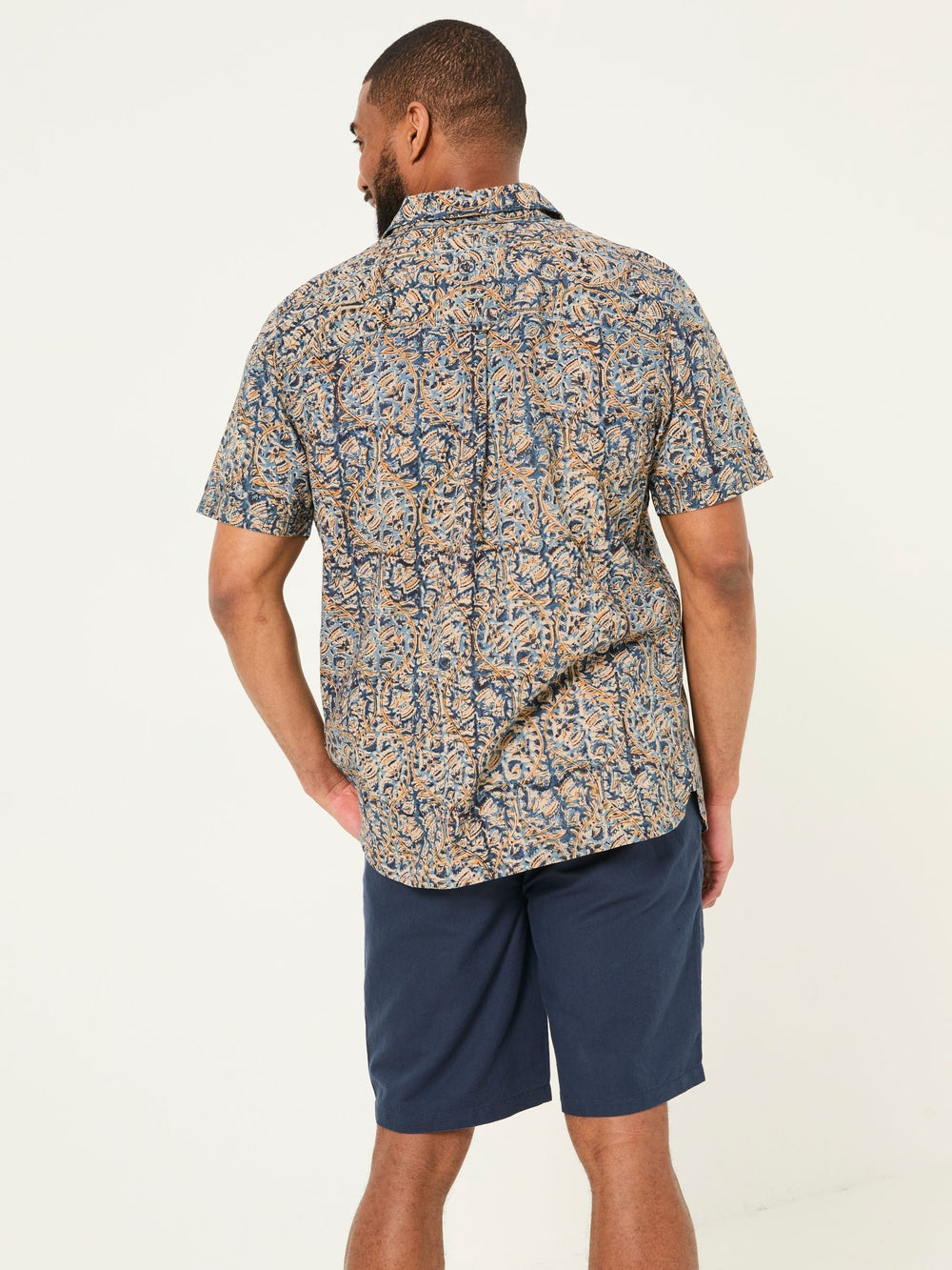 Blue Short Sleeve Authentic Indian Hand Block Print Shirt