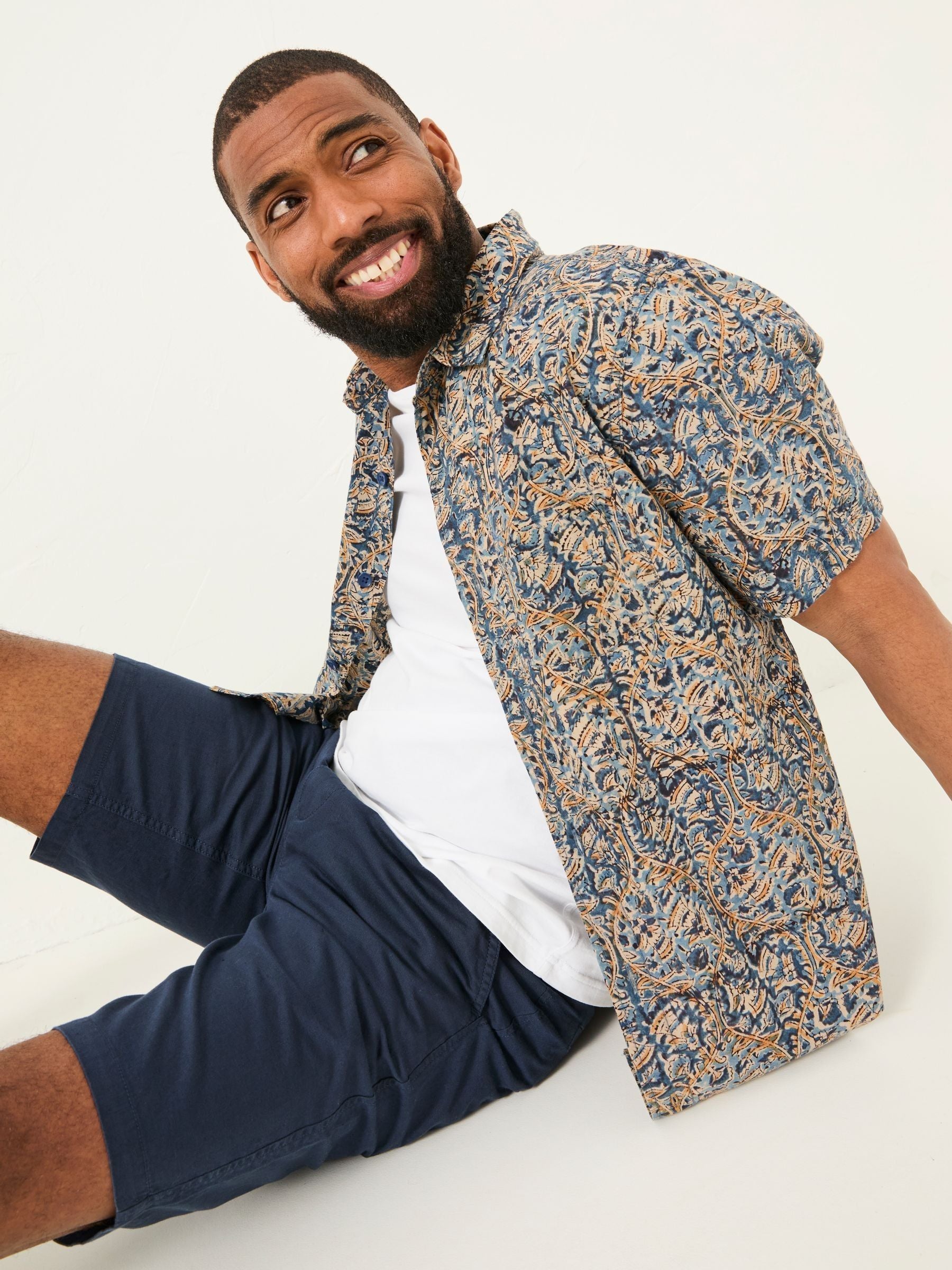 Blue Short Sleeve Authentic Indian Hand Block Print Shirt