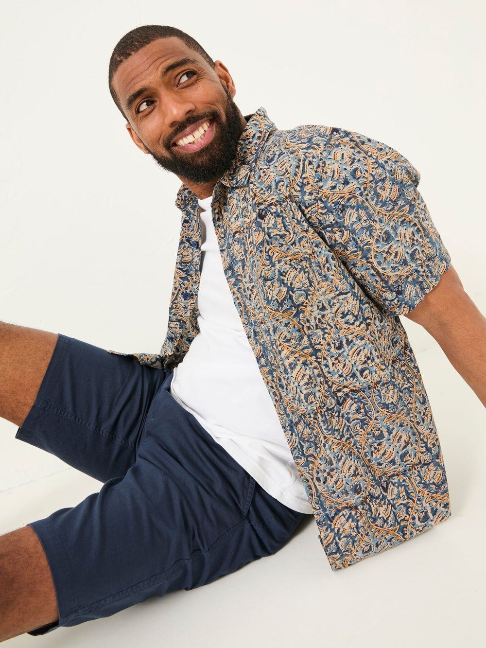 Blue Short Sleeve Authentic Indian Hand Block Print Shirt