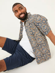 Blue Short Sleeve Authentic Indian Hand Block Print Shirt