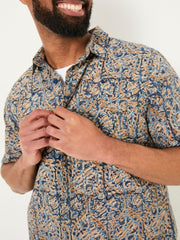 Blue Short Sleeve Authentic Indian Hand Block Print Shirt