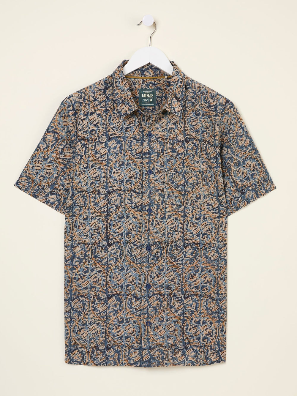 Blue Short Sleeve Authentic Indian Hand Block Print Shirt