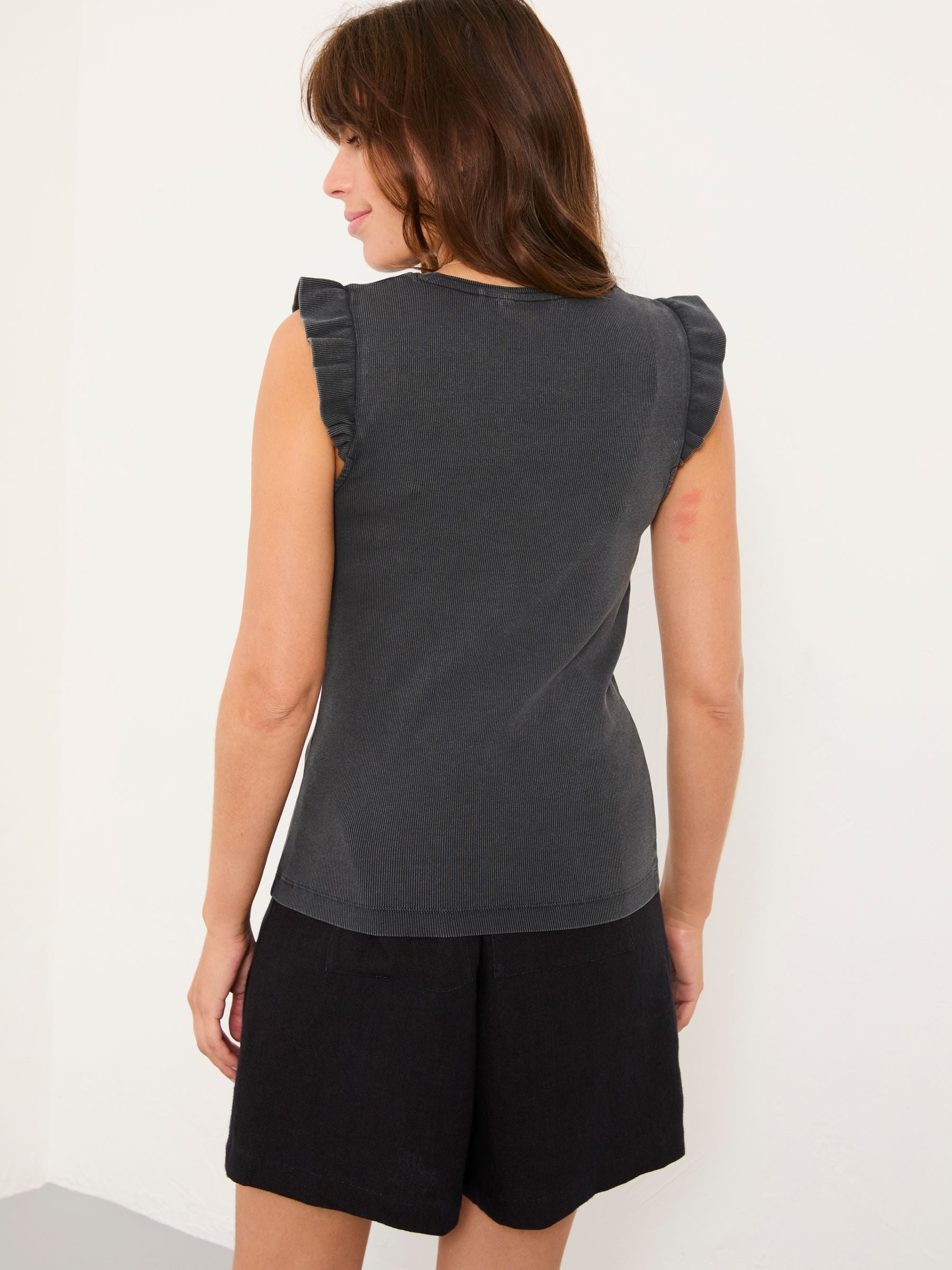 Charcoal Grey Frill Sleeveless Top