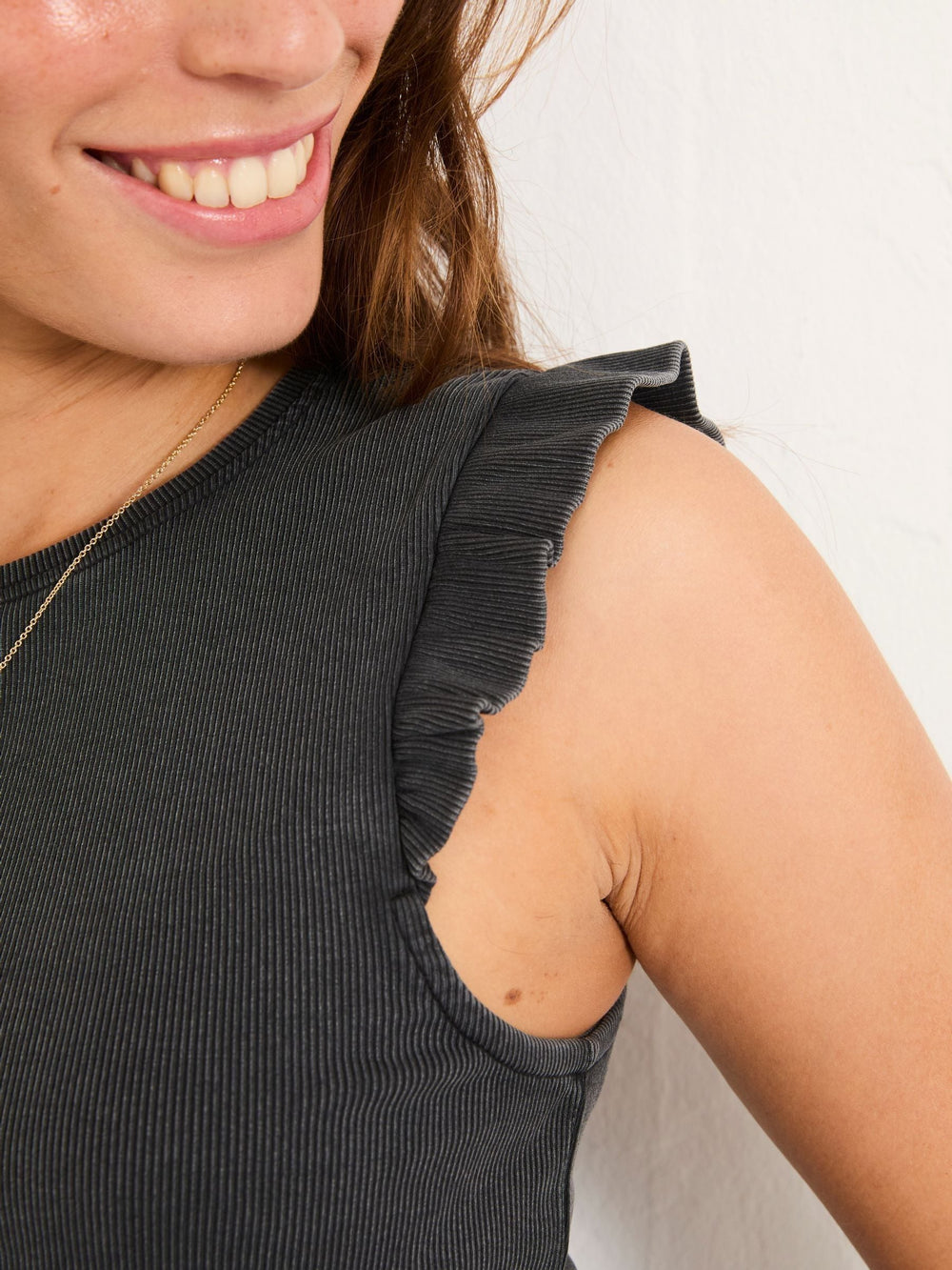 Charcoal Grey Frill Sleeveless Top