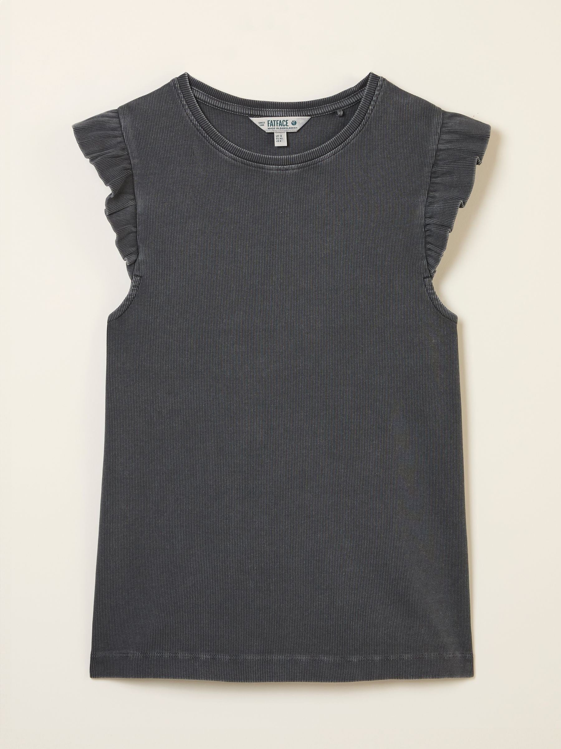 Charcoal Grey Frill Sleeveless Top