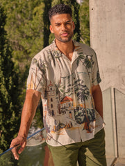 Light Natural Short Sleeve Scene Print Shirt
