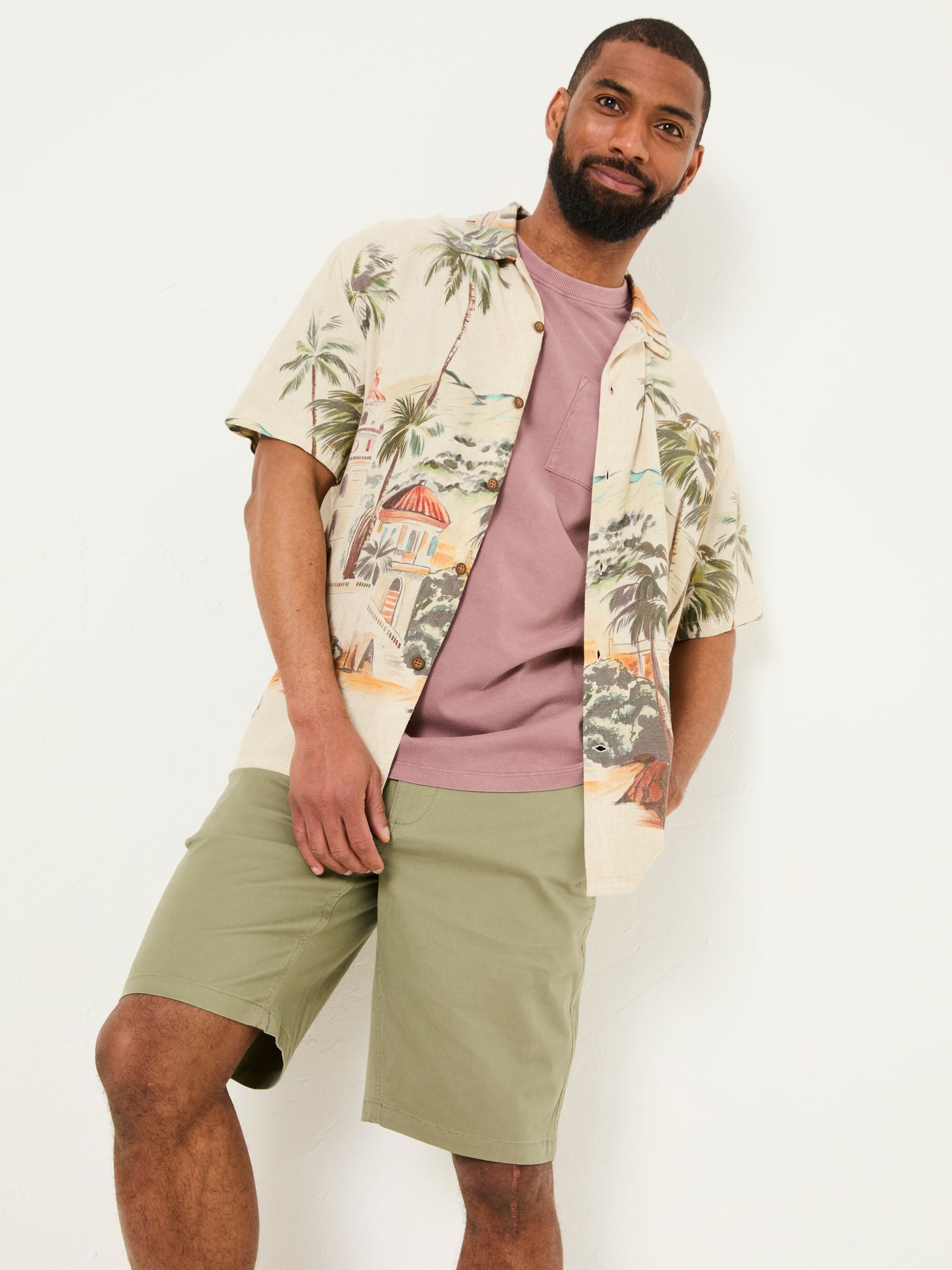 Light Natural Short Sleeve Scene Print Shirt