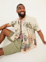 Light Natural Short Sleeve Scene Print Shirt