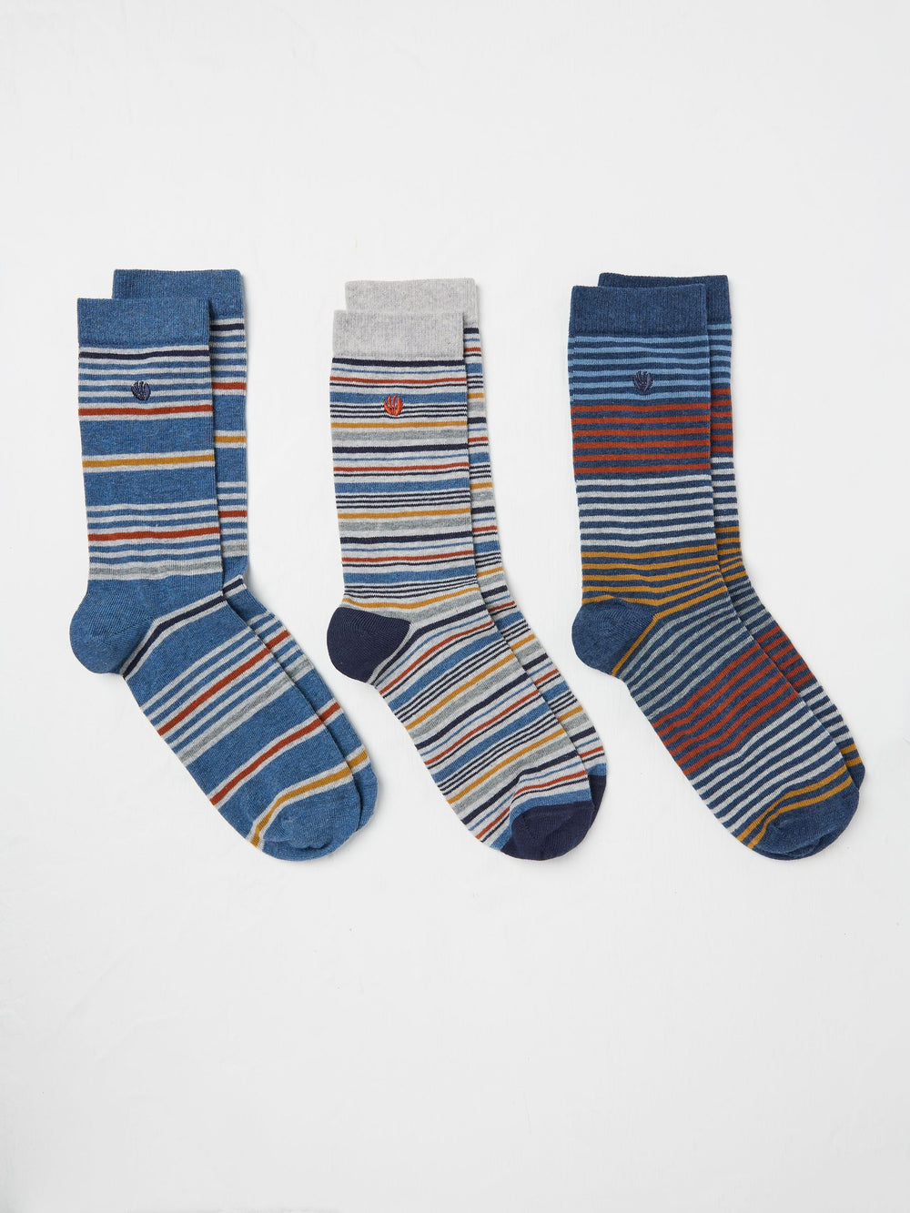 Blue 3 Pack Men's Striped Socks