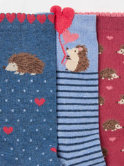 Navy Hedgehog 3 Pack Women's Socks