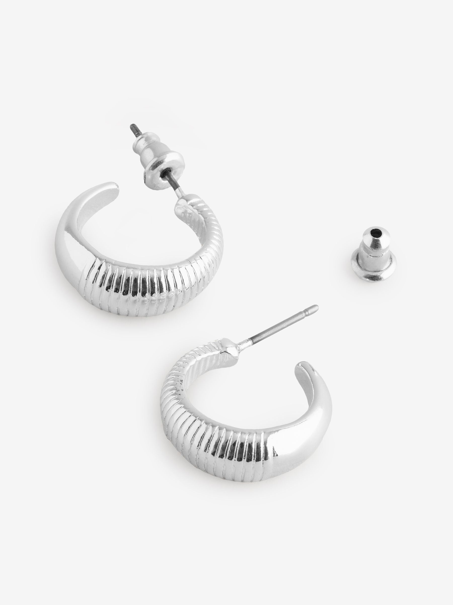 Silver Tone Textured Hoops Earrings
