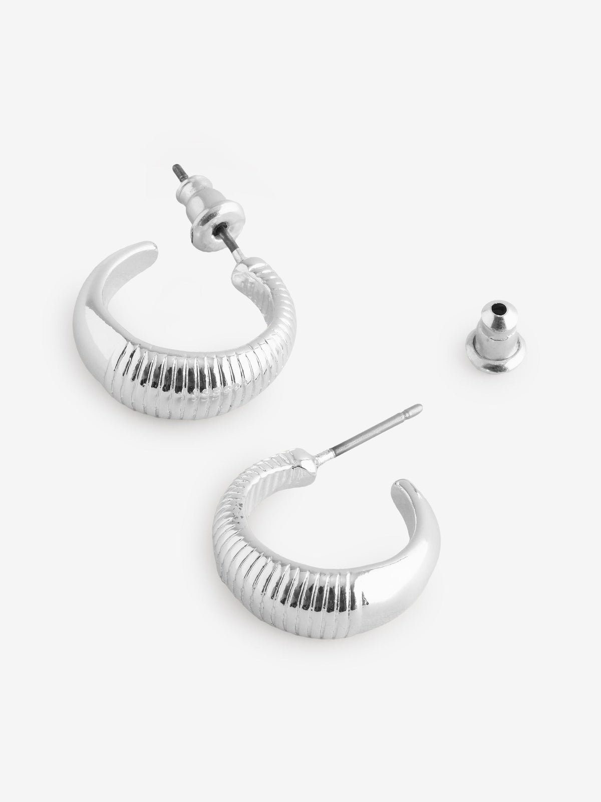 Silver Tone Textured Hoops Earrings