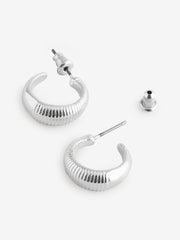 Silver Tone Textured Hoops Earrings