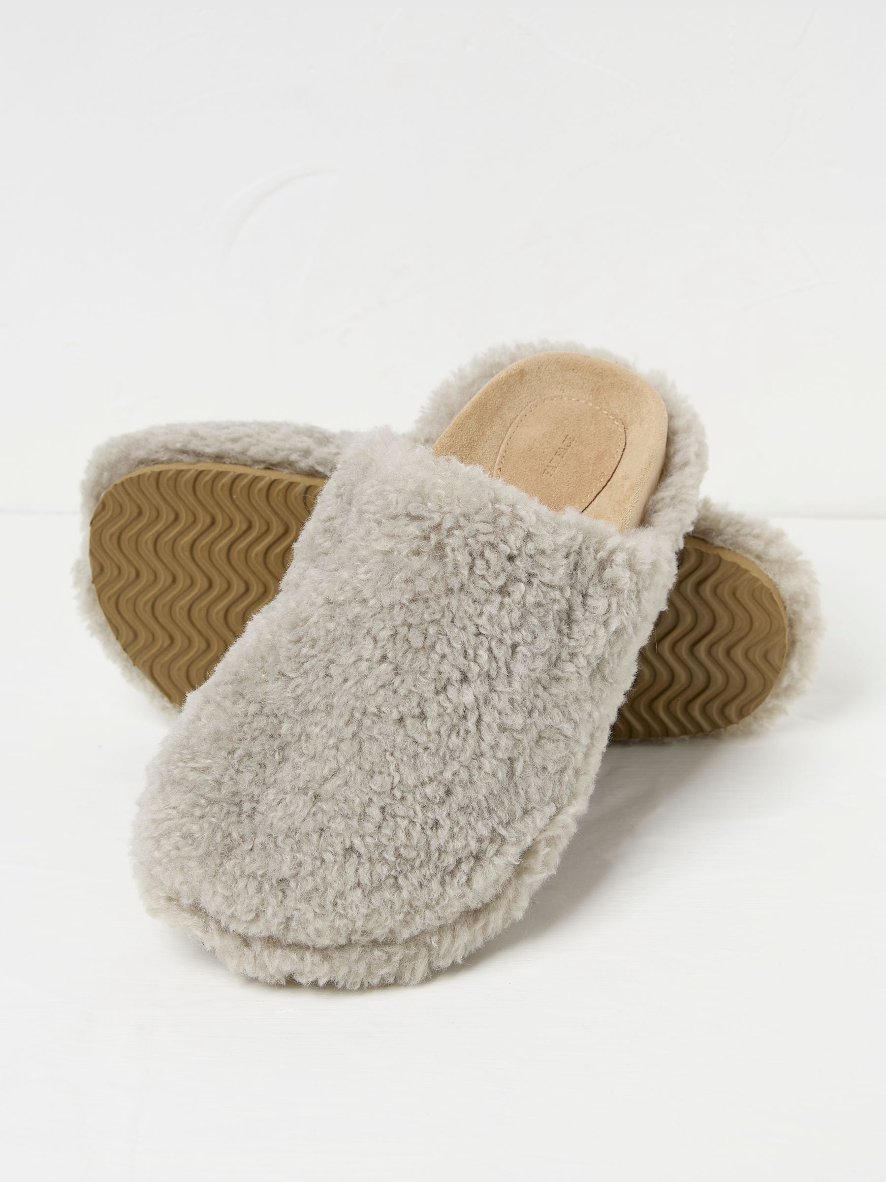 Light Grey Borg House Shoes