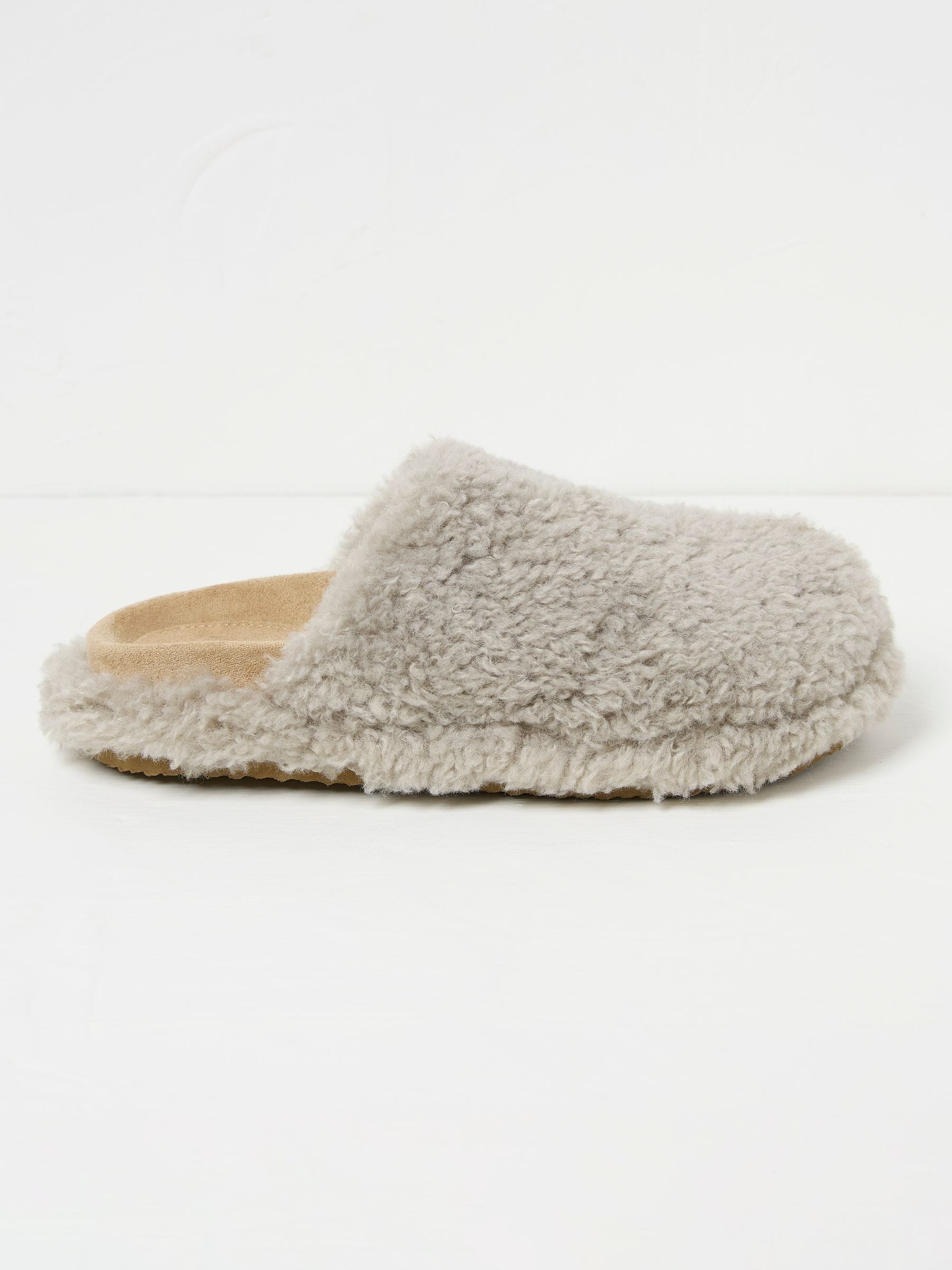 Light Grey Borg House Shoes
