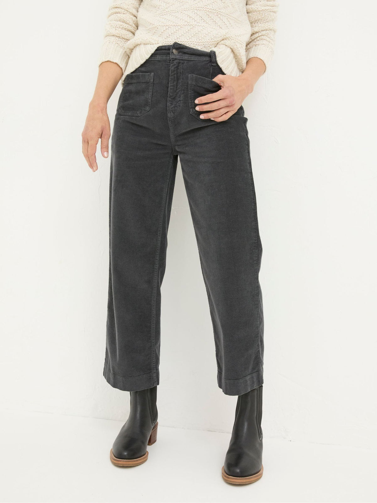 Keswick Charcoal Grey Wide Leg Crop Jeans