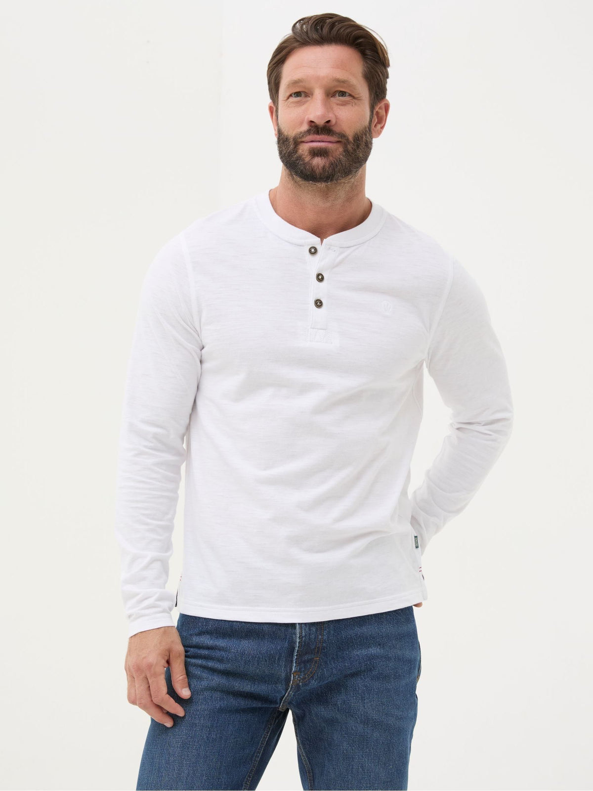 Woodside White Long Sleeve Henley T Shirt