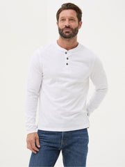 Woodside White Long Sleeve Henley T Shirt