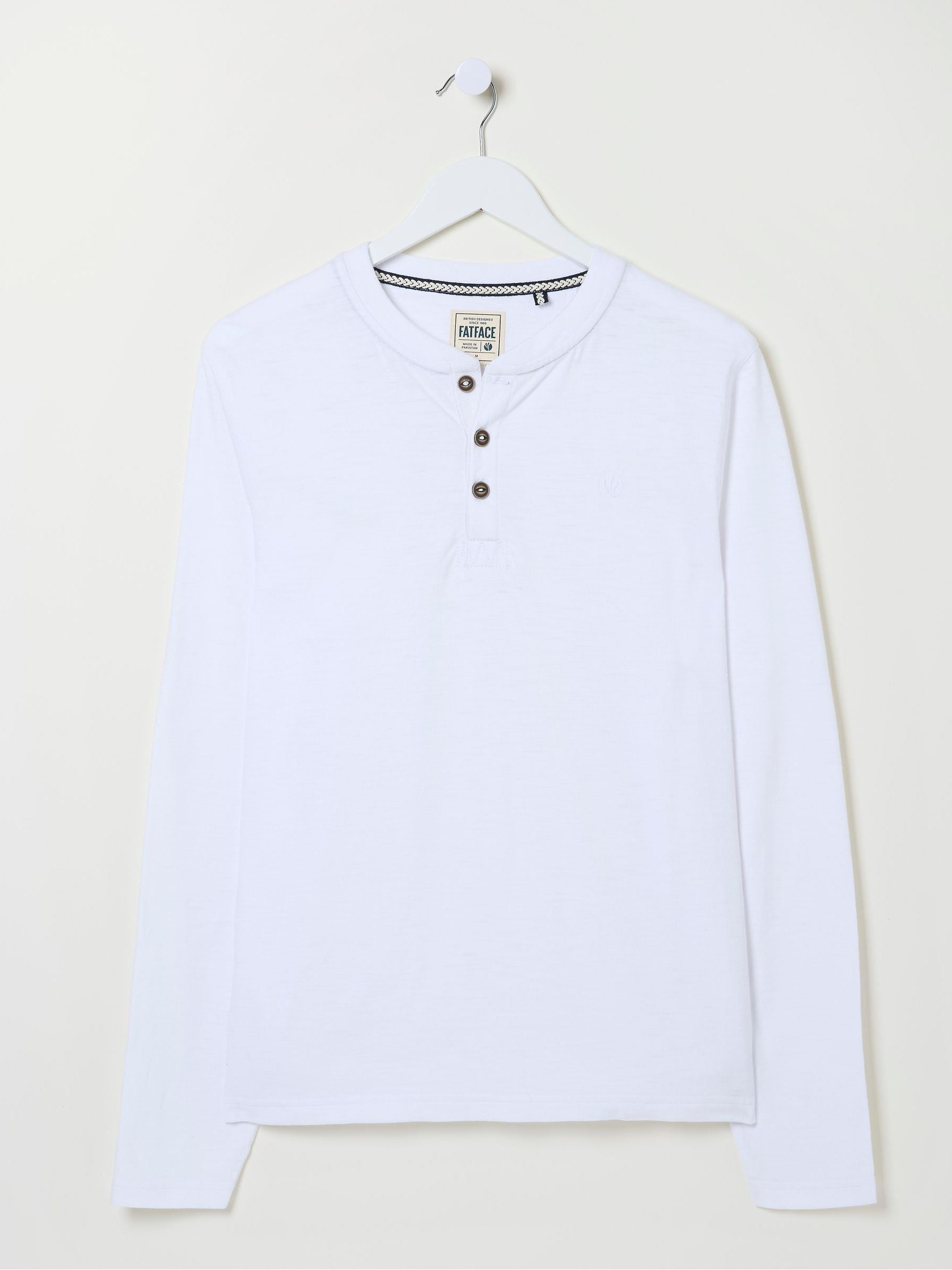 Woodside White Long Sleeve Henley T Shirt