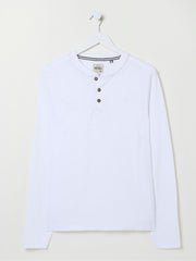 Woodside White Long Sleeve Henley T Shirt