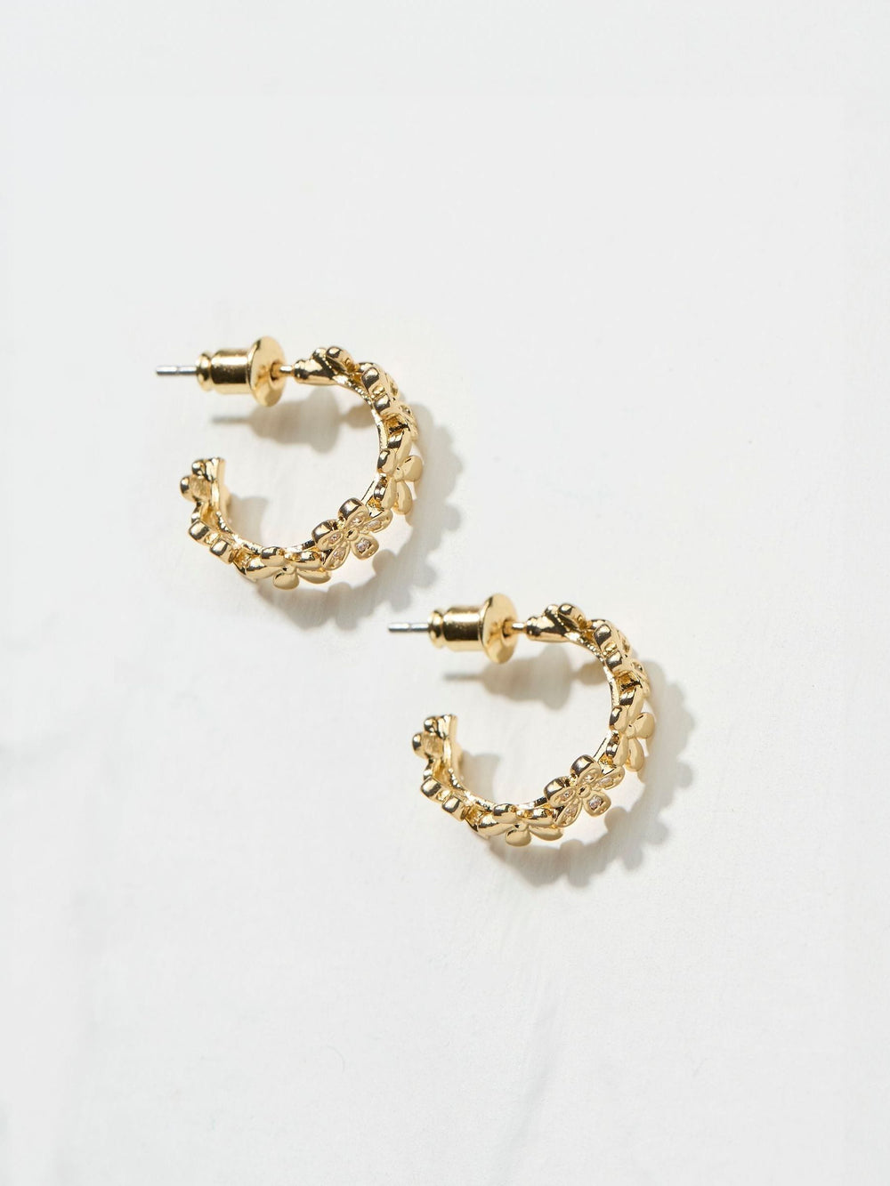 Daisy Gold Tone Hoops Earrings