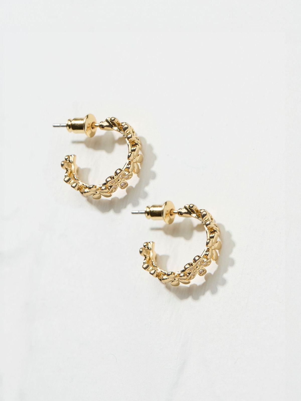 Daisy Gold Tone Hoops Earrings
