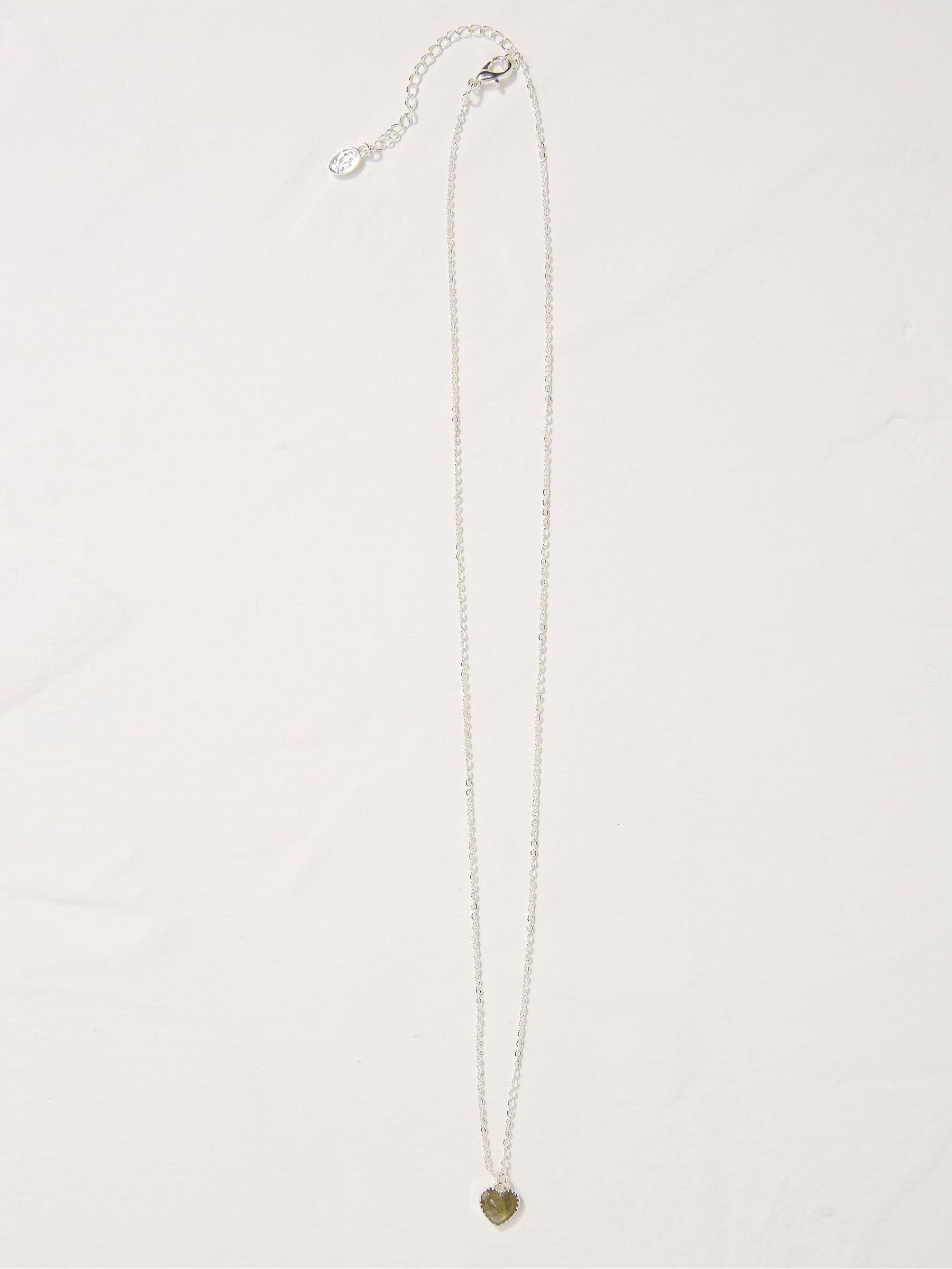Silver Tone Heart Stone Necklace