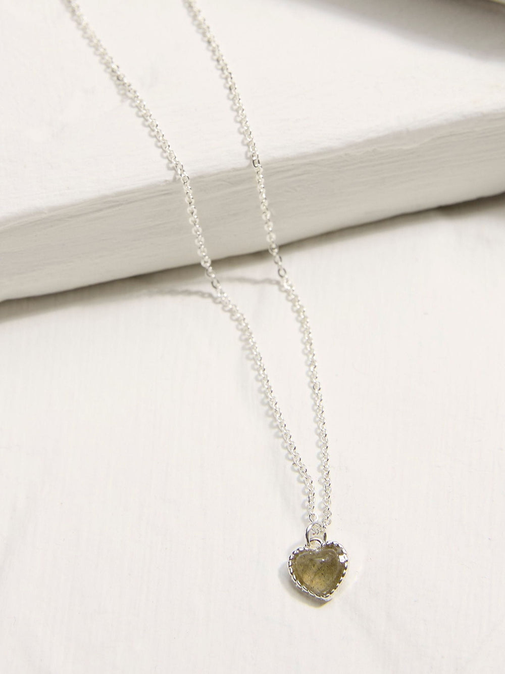 Silver Tone Heart Stone Necklace